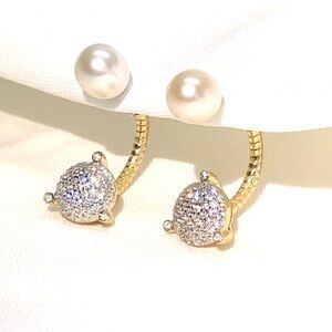 Elegant 925 Italian Silver Earrings with Gold Vermeil, Fresh Water Pearls, & CZs